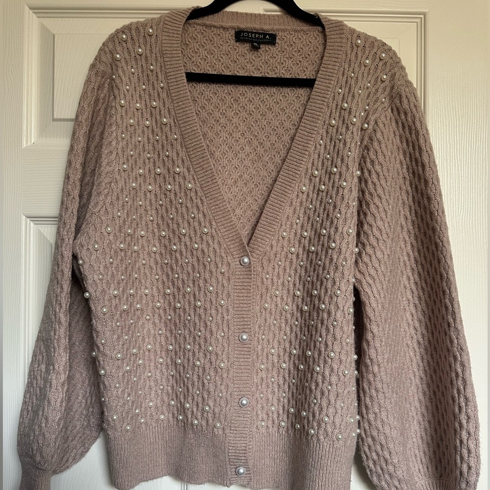 JOSEPH A Faux Pearl V-Neck Cardigan, color: Shadow —FINAL SALE ENDS THIS WEEKEND
